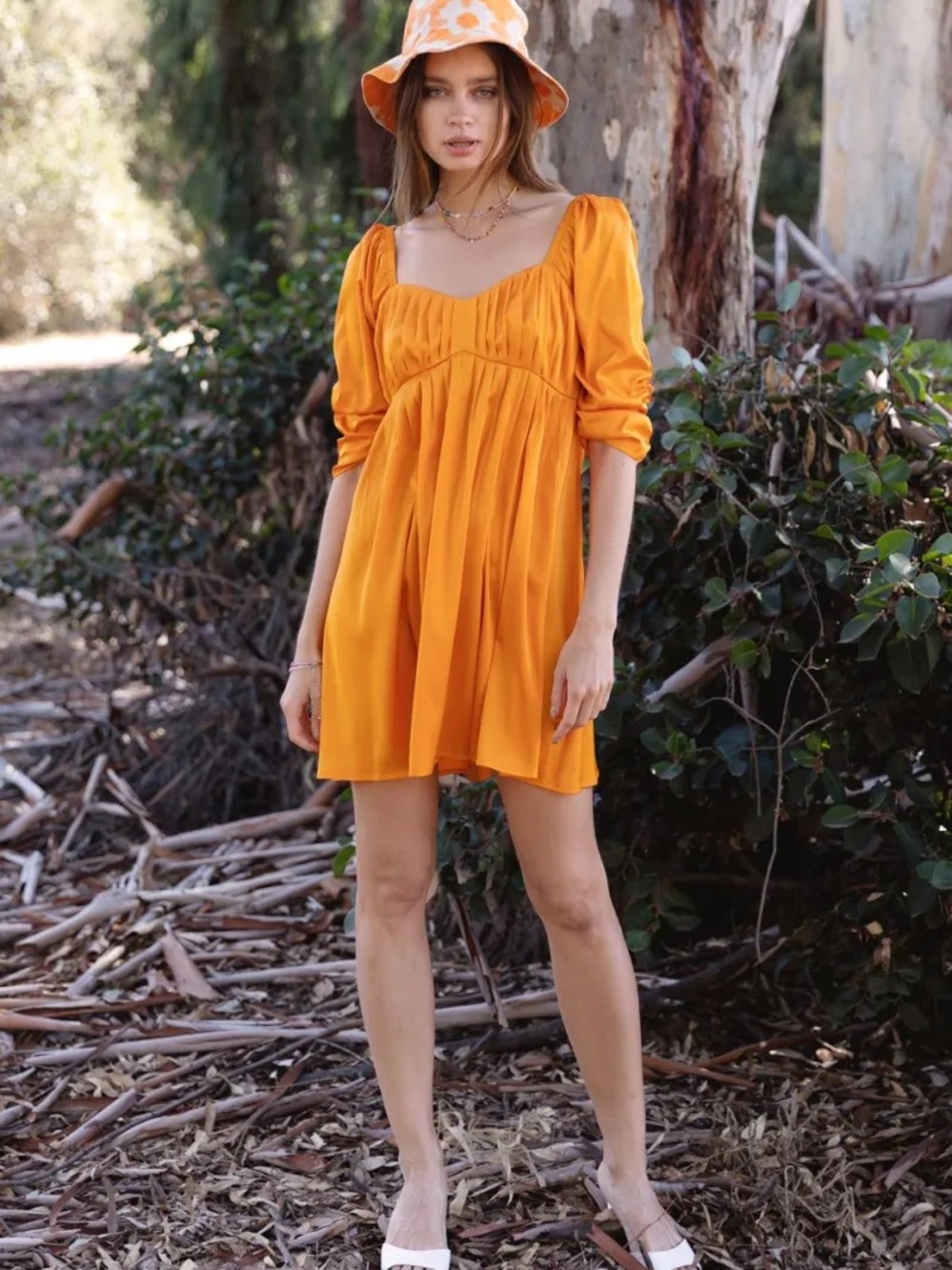 Adelyn Rae Orange Puff-Sleeve Mini Dress